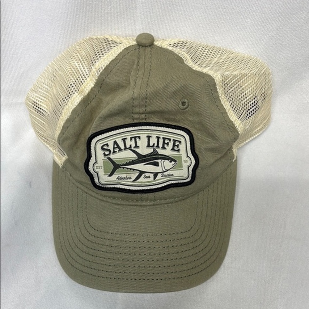 Salt Life Olive Green cream-adventure season and division Trucker adjustable Hat